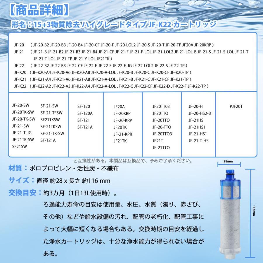 互換品 】JF-K22 交換用浄水器カートリッジ LIXIL対応 15+3物質除去 1