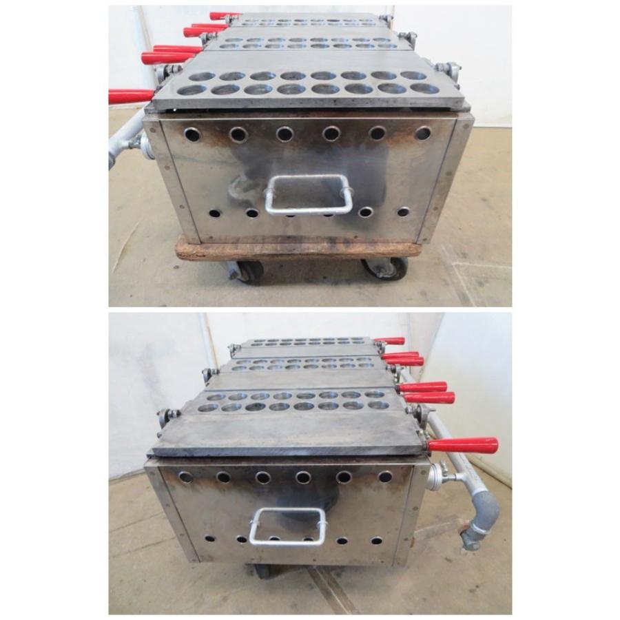 ▽蜜元研究所 業務用 半自動たこ焼機(片面16穴深型)ガス台付 3連