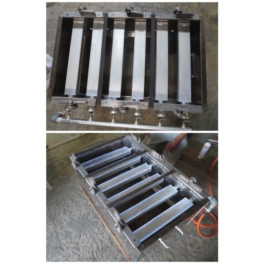 ▽蜜元研究所 業務用 半自動たこ焼機(片面16穴深型)ガス台付 3連 LP