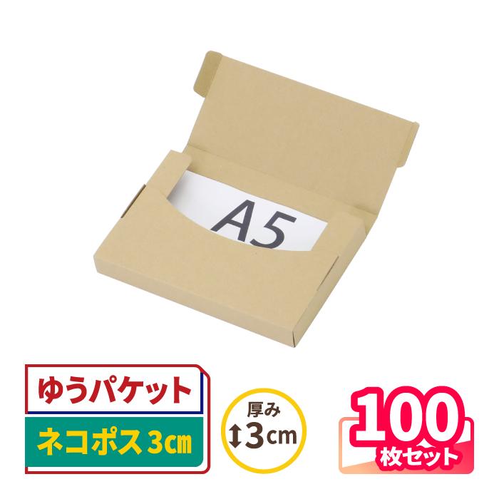 アースダンボール ネコポス 箱 3cm A5 発送 100枚 ｜227×158×25mm