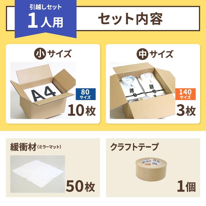 ダンボール 段ボール箱 引越し 引っ越しセット 1人用 80サイズ 140サイズ 梱包材 テープ付 （2027）｜bestcarton-shop｜02