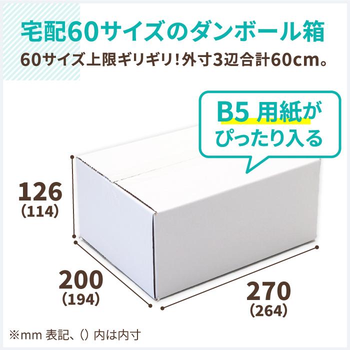 ダンボール 段ボール箱 60サイズ B5 宅配 発送  120枚 白 ｜264×194×114mm（5241）｜bestcarton-shop｜02