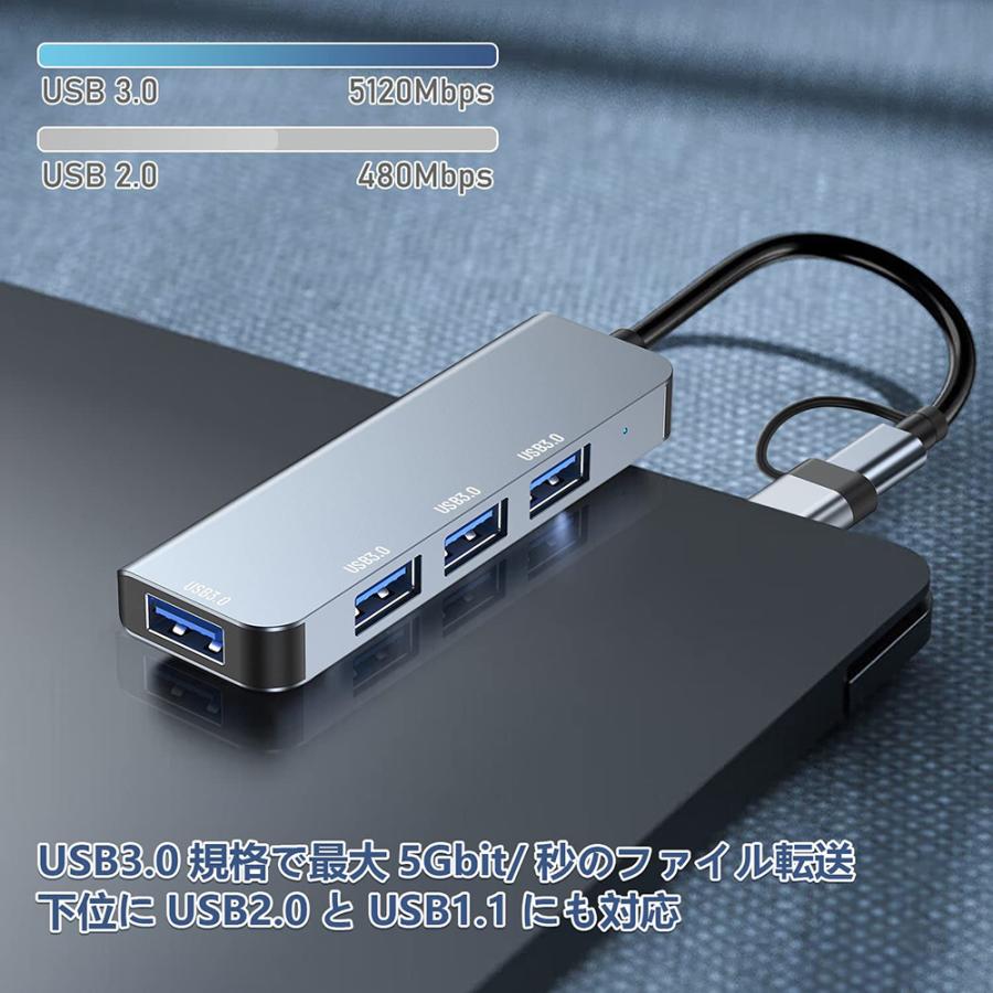 送料無料 usb ハブ 4USB ポート 高速データ転送 高速USB接続 コンパクト USB2.0 アダプター 電源不要 軽量 15cm 60cm