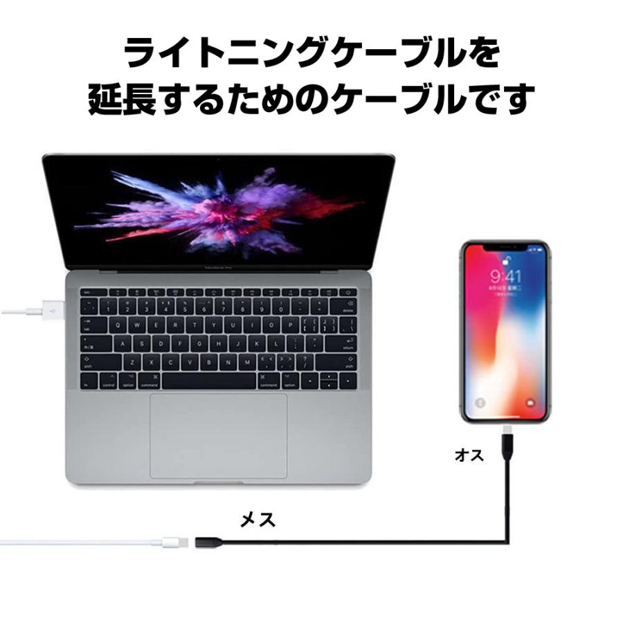 最大12%OFFクーポン ライトニング 延長ケーブル 1m ホワイト ブラック オスメス 延長コード 1.0m iPhone iPad 対応  Lightning 充電 データ転送 iOS16対応 アダプタ 送料無料 L