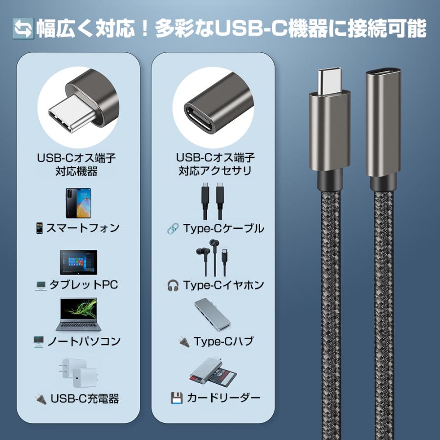 USB Type-C 延長ケーブル 0.3m オスメス 1年保証 USB3.2 10Gbps PD