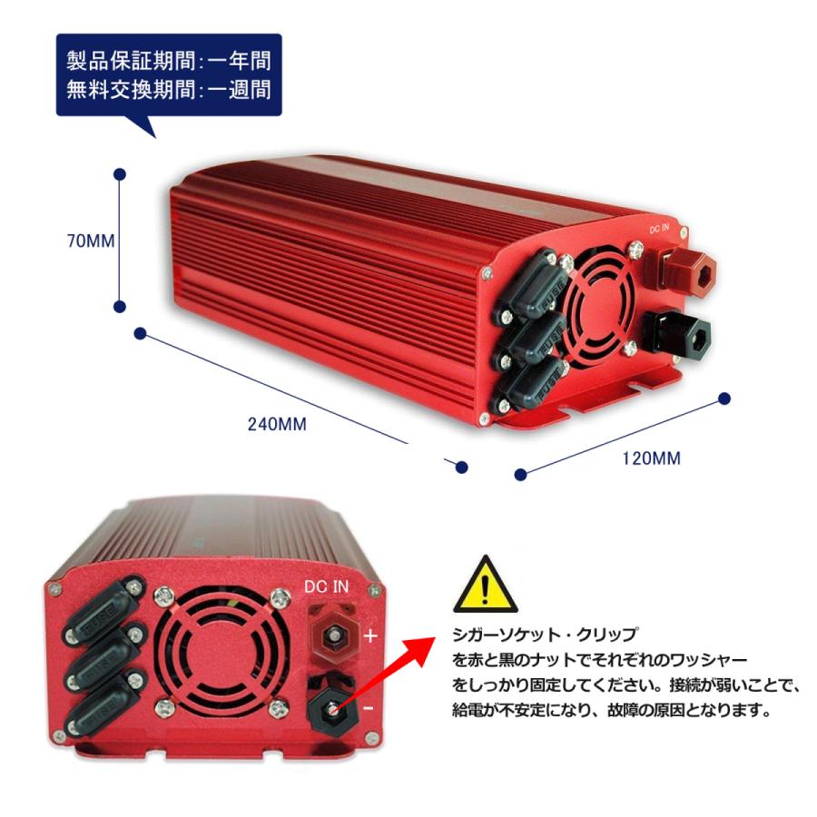 カーインバーター インバーター 1000W 大容量 シガーソケット充電器 12V車用 AC 100V 車載コンセント 矩形波 防災 グッズ  MRI10010 BESTEK｜bestek｜08