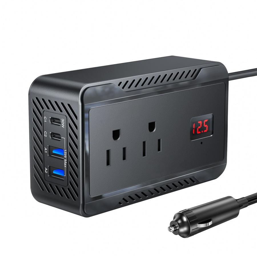 BESTEK インバーター 200W 修正正弦波 DC12VをAC100Vに変換 シガー