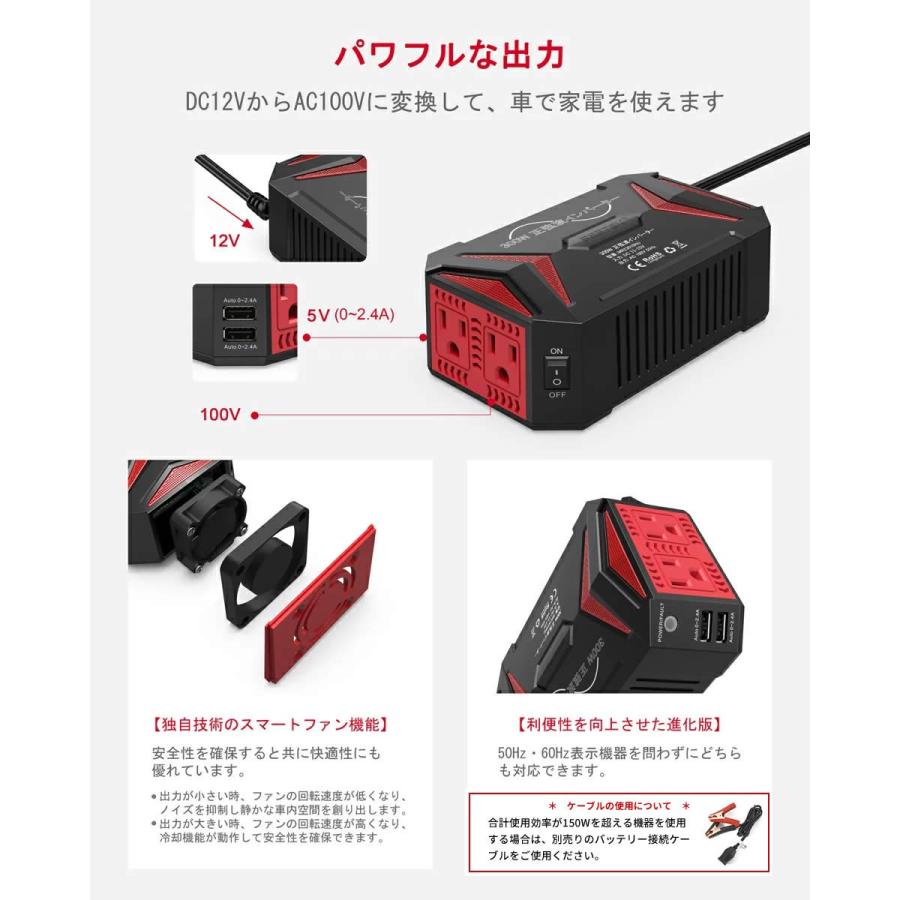 カーインバーター 正弦波 300W インバーター DC12V コンパクト カーインバーター 正弦波 300W インバーター DC12V コンパクト