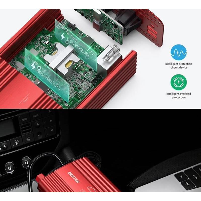 カーインバーター 正弦波 500W 車載充電器 ACコンセント 2口 DC12Vを