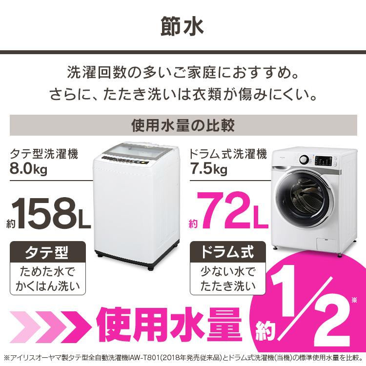 洗濯機 ドラム式 7.5kg 節電 節水 安い 左開き アイリスオーヤマ 設置無料 ドラム洗濯機 代金引換不可｜bestexcel｜11