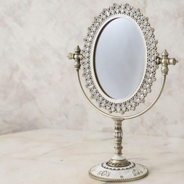 Agathe アガット スタンドミラー オーバル ビジュー 真鍮 Antique Brass White 卓上ミラー アンティーク インテリア