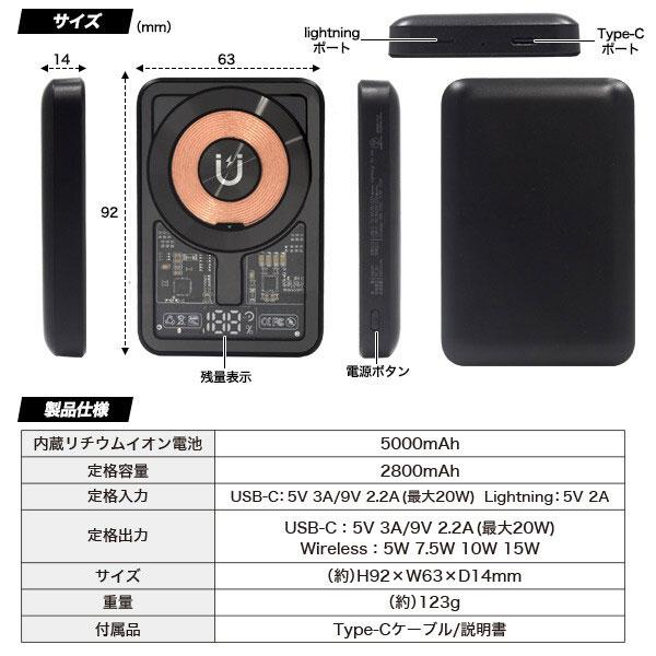 MagSafe対応 ワイヤレス モバイルバッテリー 5000mAh 15W iPhone14 13