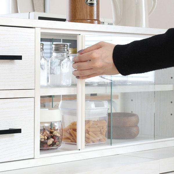 カウンター上収納 食器棚 幅80cm ラック ガラス扉 引き出し ロータイプ