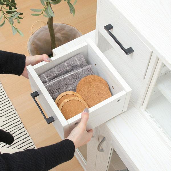 カウンター上収納 食器棚 幅80cm ラック ガラス扉 引き出し ロータイプ