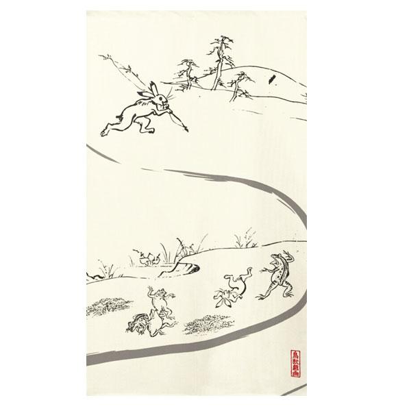 のれん 暖簾 鳥獣戯画 線運び 85X150cm 和風のれん 目隠し 店舗 施設