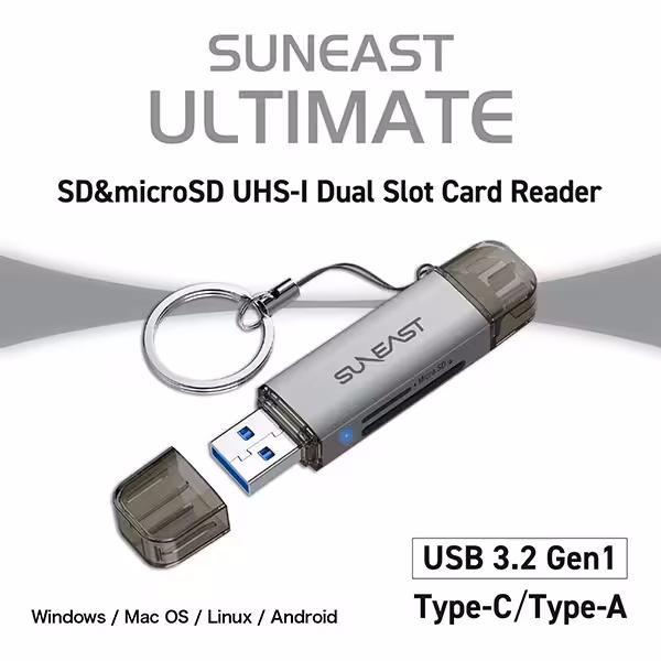 SUNEAST SD＆MicroSD UHS-I デュアルスロート カードリーダー USB3.2 Gen1 Type-C/Type-A キーホルダー付き 最大転送速度170MB/s コンパクト 小型 携帯便利｜bestliving｜06