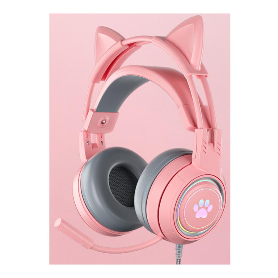ヘッドホン セット プレゼント マイク付き 可愛い ゲーミングヘッドセット 高音質 重低音 猫耳付き