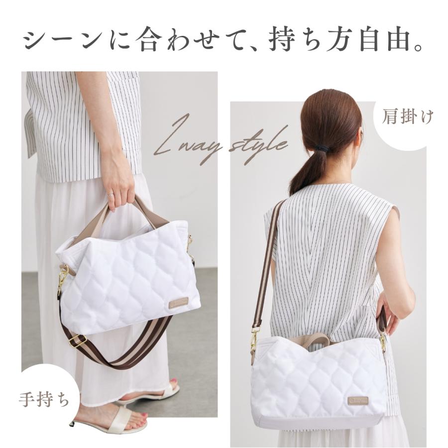 ホワイト キルティング トートバッグ ショルダーバッグ トートバッグ レディース ナイロン 軽量 キルティング 2way ショルダー