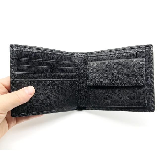 二つ折り財布 カーボンレザー メンズ 財布 さいふ 小銭入れ コンパクト 