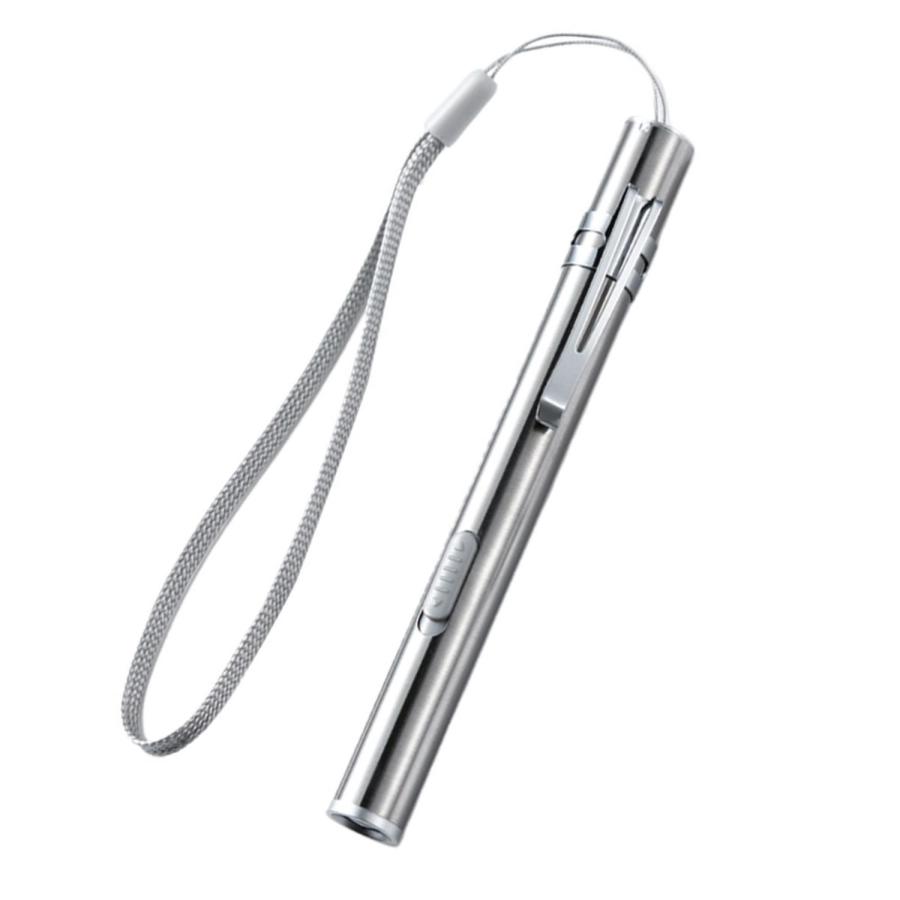 ペンライト LED コンパクト 軽量 小型 充電式 USB 明るい 懐中電灯 防災 シルバー ((S
