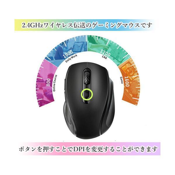 マウス ワイヤレス 無線 静音 電池式 USB ゲーミング 小型 DPI切り替え