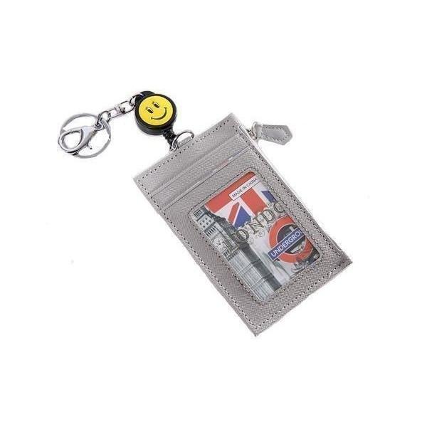 パスケース リール付き 定期入れ Icカードケース 子ども 小銭入れ 可愛い 通勤 通学 グレー C 多様な