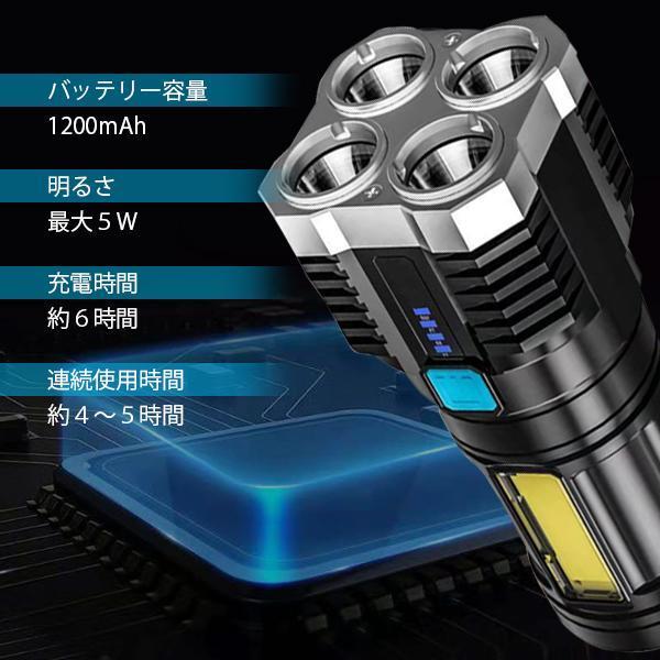 懐中電灯 強力照射 ハンディライト 作業灯 USB充電式 防水 マルチ フラッシュライト 釣り 緊急 災害 ライト LED 停電 ((S | ブランド登録なし | 06