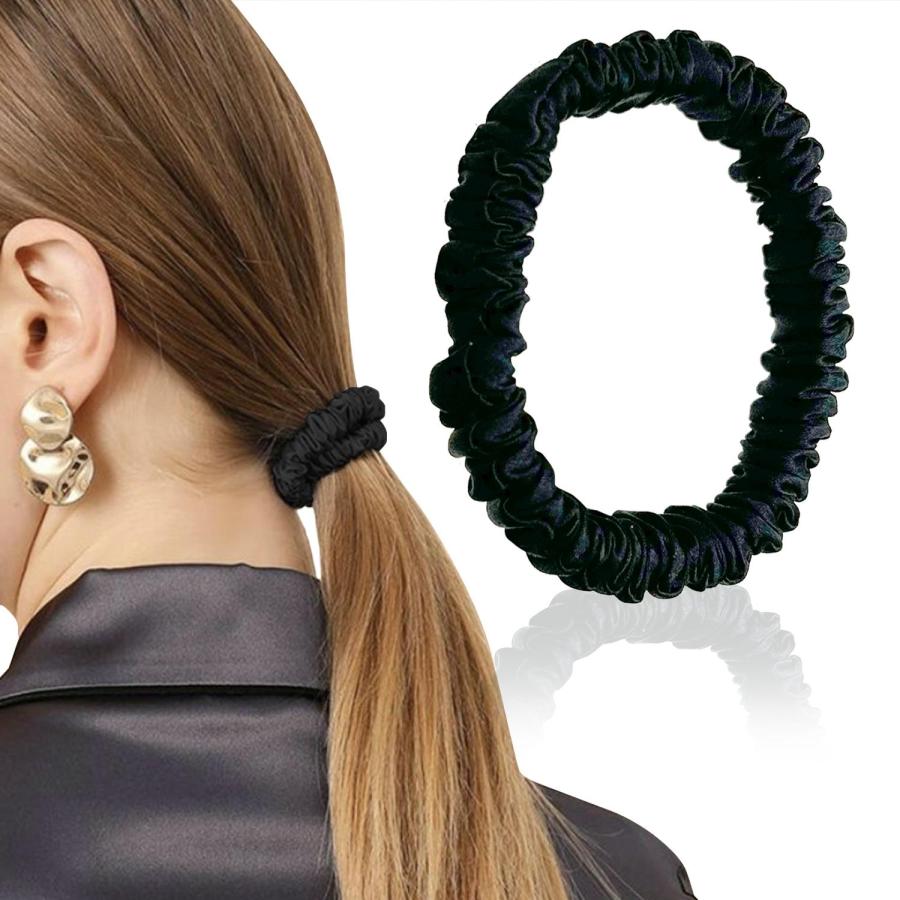 ヘアゴム シルク 髪ゴム ブラック 摩擦軽減 跡がつかない 静電気防止