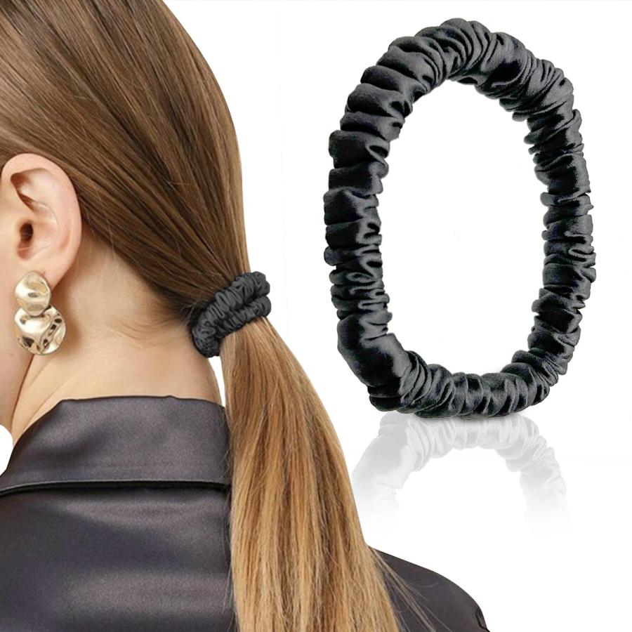 ヘアゴム saaa ヘアゴム シルク 髪ゴム ダークグレー 摩擦軽減 跡がつかない 静電気