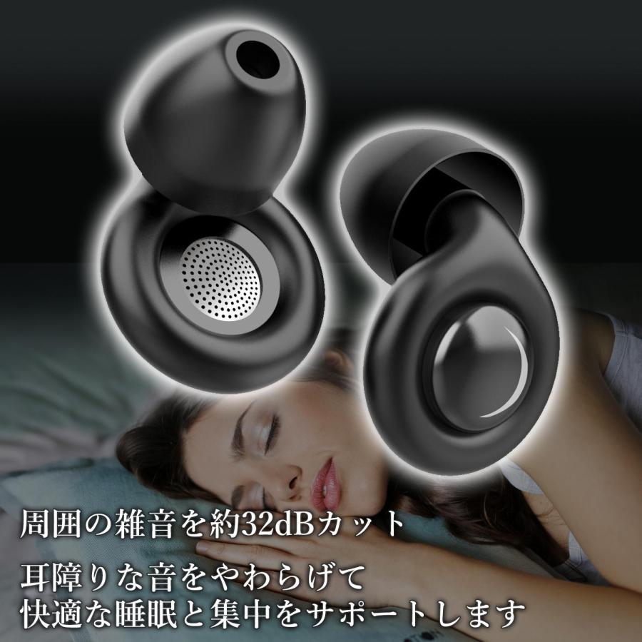 耳栓 睡眠用 高遮音性 騒音32dB低減 イヤーキャップ4サイズ付属