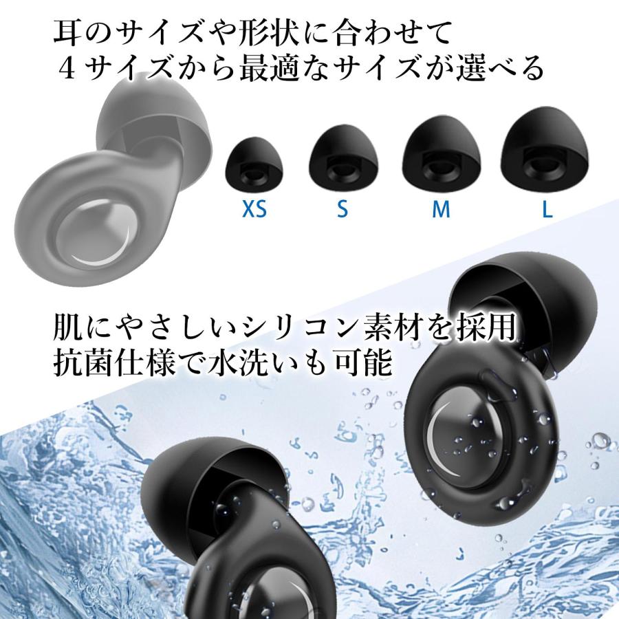 耳栓 睡眠用 高遮音性 騒音32dB低減 イヤーキャップ4サイズ付属