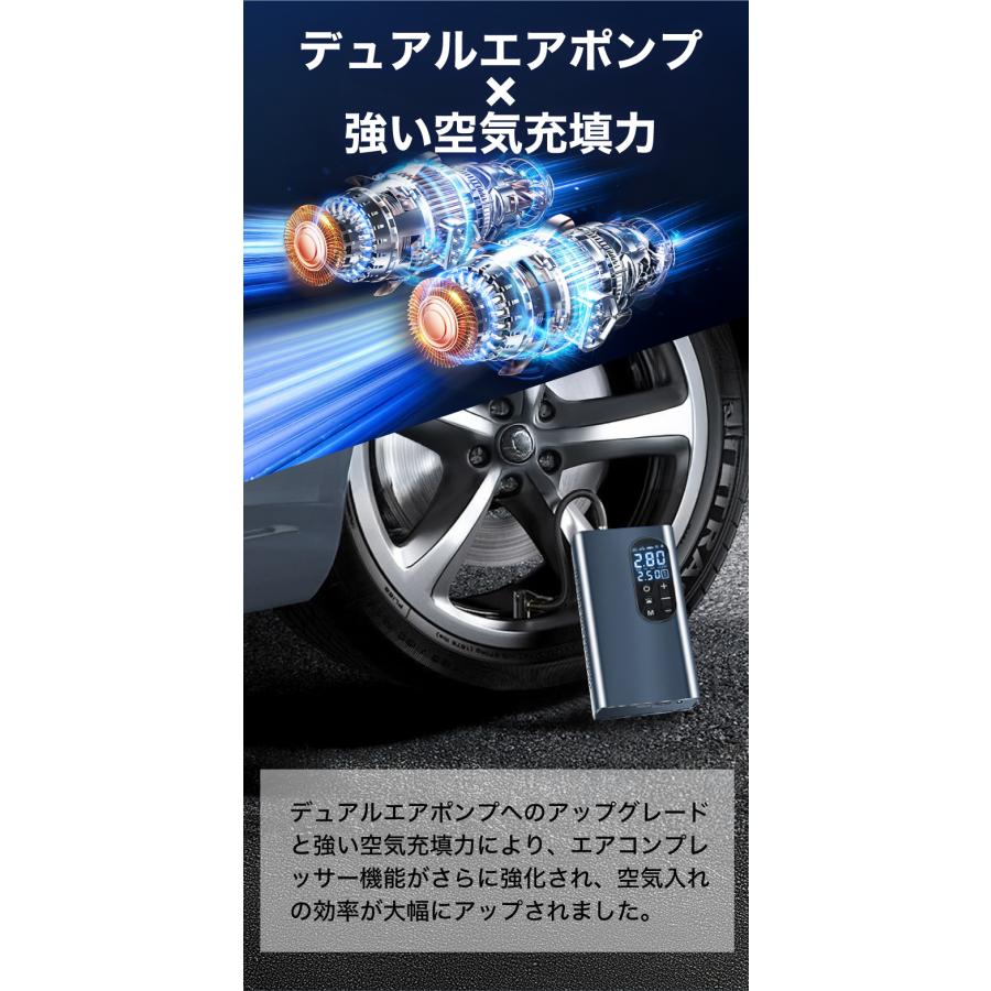 【新品未使用】エアコンプレッサー 電動 空気入れ 12V エアーポンプ 自動車 自転車 ロードバイク バイク 浮き輪 タイヤ 2000MAH*3リチウム電池 LED照明ライトとハザード警告灯機能付き TPMS技術気圧検知 ５つ空気いれモード 自動停止 過熱保護 空気入れ 電動エアーコンプレッサー 自動空気入れ コンパクト空気入れ