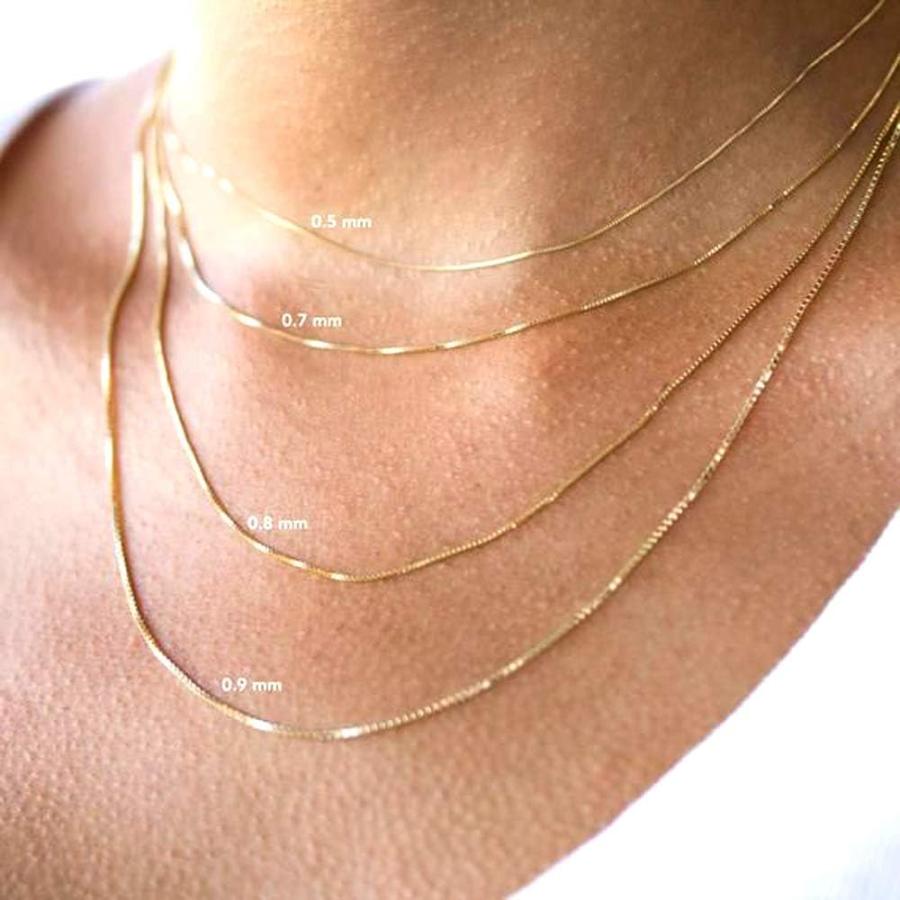【並行輸入品】10k Yellow Solid Gold Mirror Box Chain Necklace 1.0mm 18inch　_3
