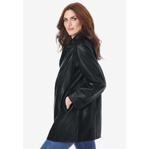 【並行輸入品】RoamansレディースプラスサイズレザーAラインジャケット カラー: ブラック Roaman's Women's Plus Siの画像