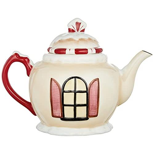 【並行輸入品】Cosmos Gifts サンタの村 セラミックティーポット 7 1/4インチ Cosmos Gifts Santa's Villの画像