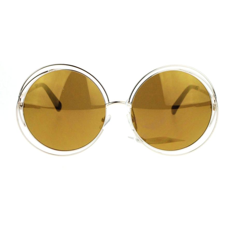 【並行輸入品】Gold Super Oversized Round Circle Wire Metal Frame Womens Sunglaの画像