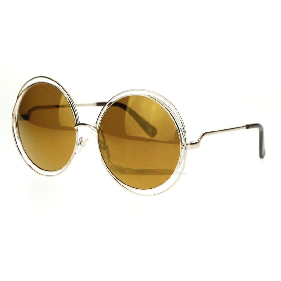 【並行輸入品】Gold Super Oversized Round Circle Wire Metal Frame Womens Sunglaの画像