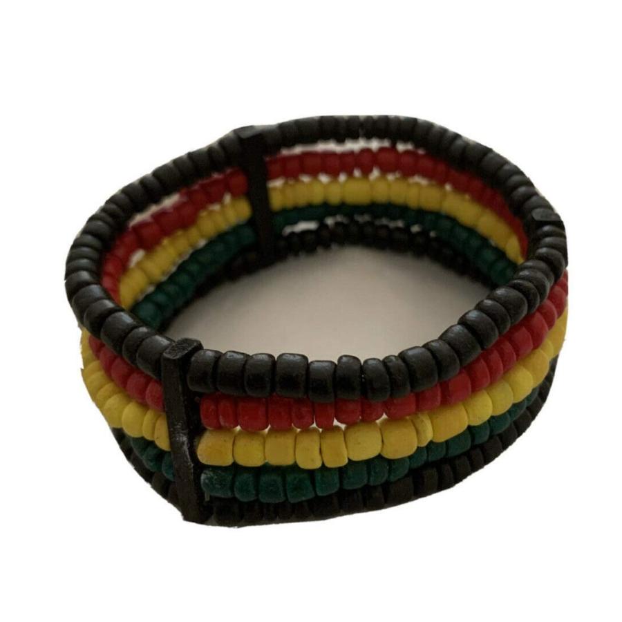 【並行輸入品】MM Elastic Wood Bracelet Rasta Black Red Yellow Green