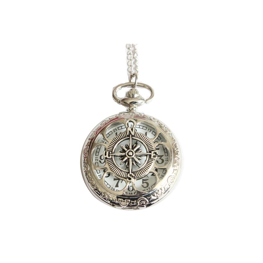 【並行輸入品】ヴィンテージシルバーコンパスポケット時計ネックレスチャームネックレスチェーン付き Vintage Silver Compass P