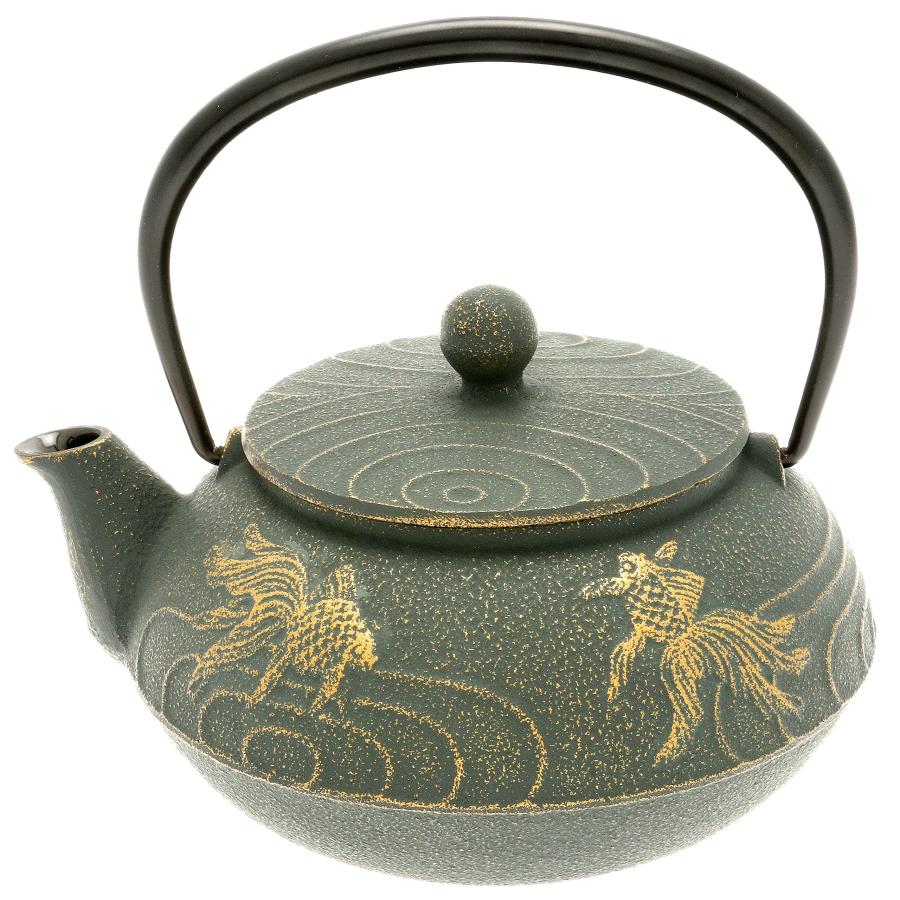 並行輸入品】岩中 日本 ゴールド/緑青 緑 「ブロンズ」 金魚 と 鉄瓶