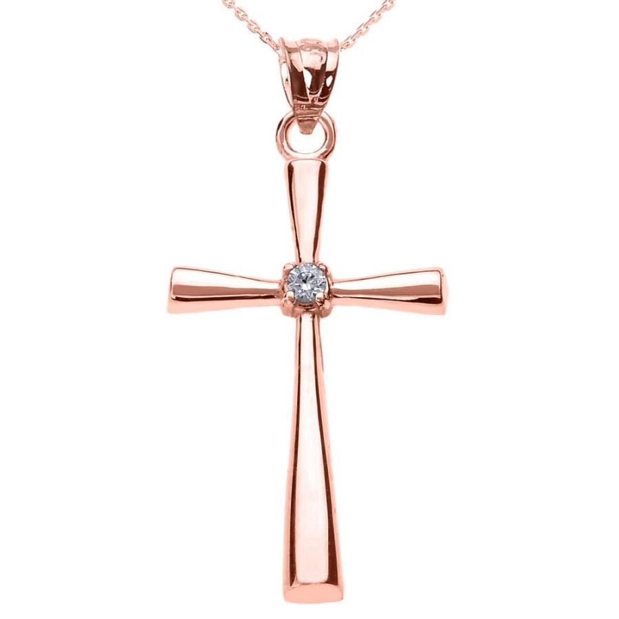 【並行輸入品】ソリティアダイヤモンドクロスペンダントネックレス14?Kローズゴールド Religious Jewelry by FDJ 14K