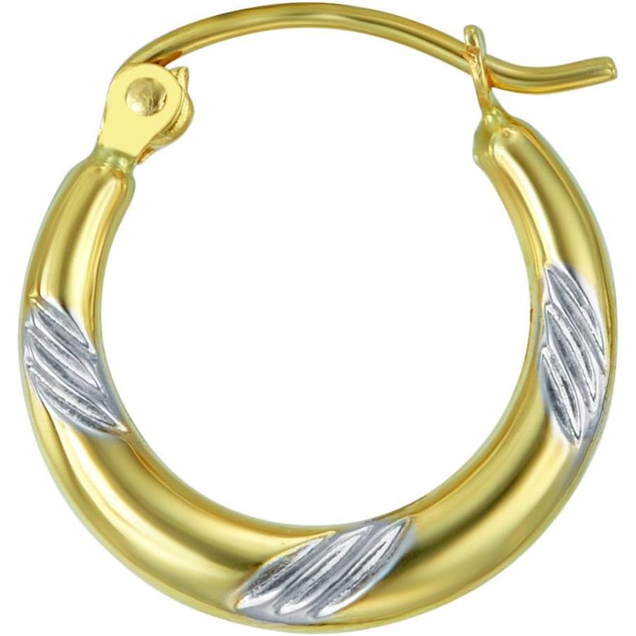 【並行輸入品】Wellingsaleレディース14 K 2つトーンホワイトとイエローゴールド光沢Swirlファンシーフープイヤリング( 15 x 15