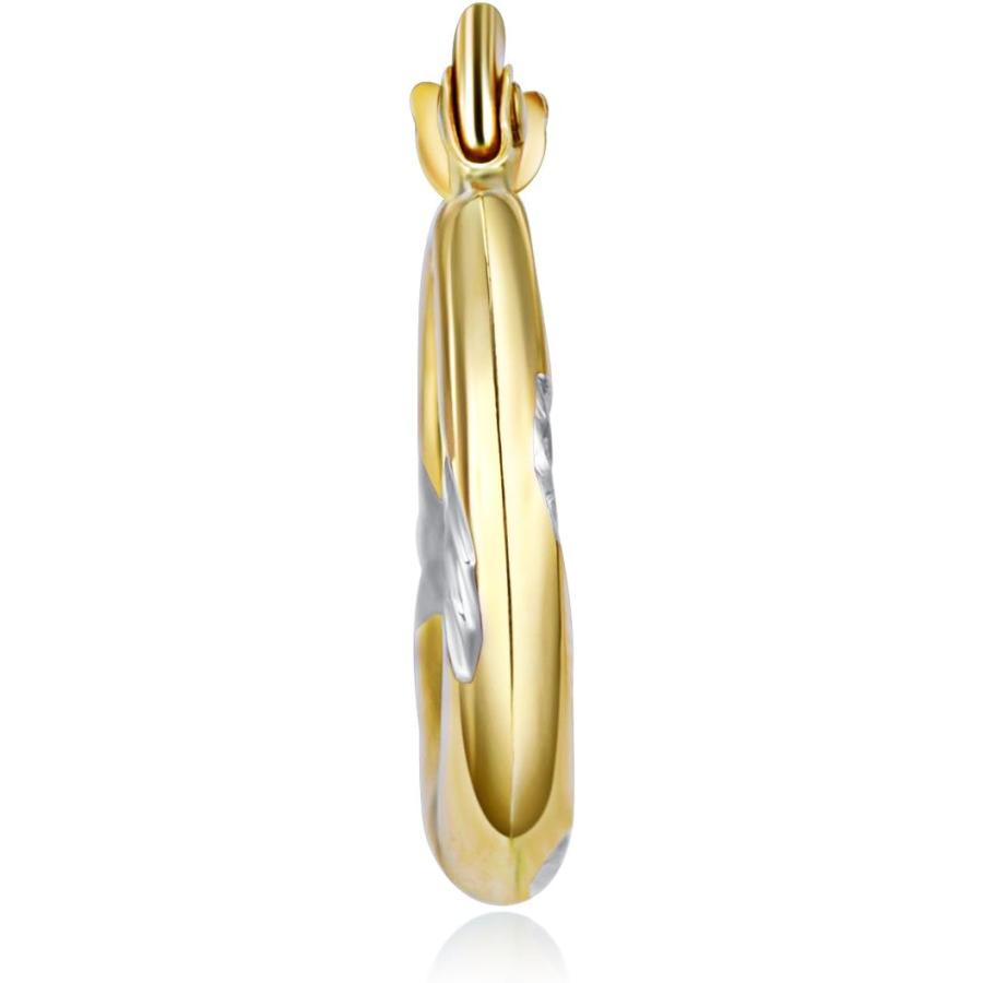 【並行輸入品】Wellingsaleレディース14 K 2つトーンホワイトとイエローゴールド光沢Swirlファンシーフープイヤリング( 15 x 15