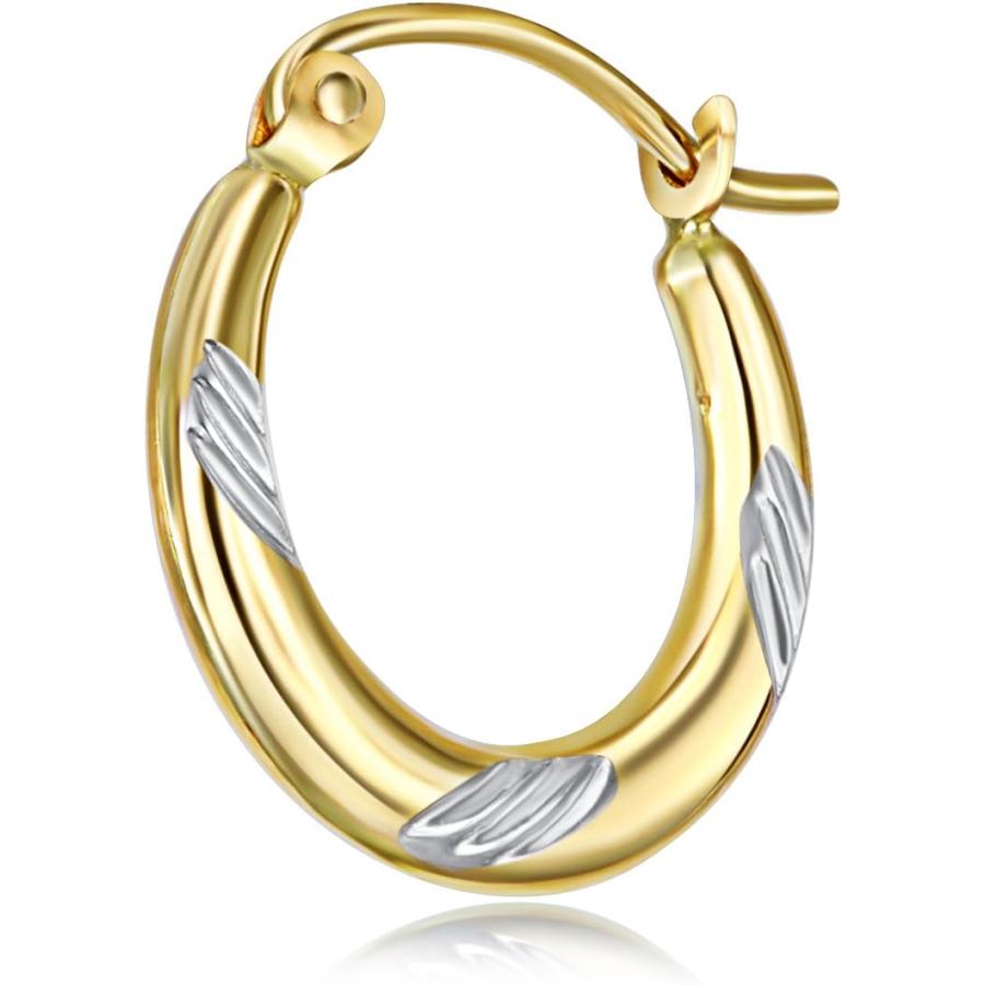 【並行輸入品】Wellingsaleレディース14 K 2つトーンホワイトとイエローゴールド光沢Swirlファンシーフープイヤリング( 15 x 15