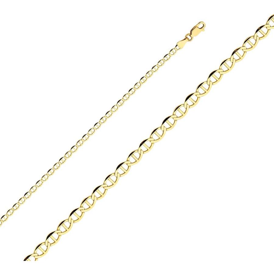【並行輸入品】Wellingsale 14 Kイエローゴールドソリッド4 mm Polished Flat Marinerチェーンネックレスの画像