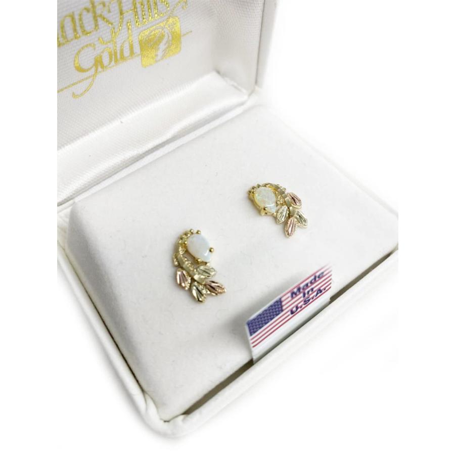 【並行輸入品】梨型オパール カボション 象嵌 リーフイヤリング 10K イエローゴールド 12K ローズ グリーン ゴールド ブラックヒルズ ゴの画像