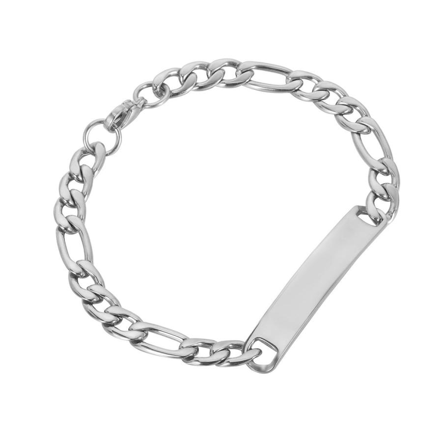【並行輸入品】HooAMI Stainless Steel Figaro Chain Link ID Bracelet Silver   Fr