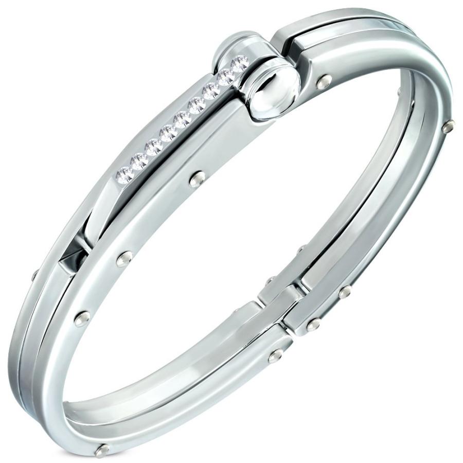 【並行輸入品】ファッション合金ホワイトCZシルバートーンメンズHandcuffブレスレット My Daily Styles Fashion Al
