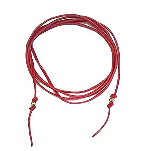 【並行輸入品】Red Suede Choker Lariat Necklace with Gold-Plated Brass Bead Accents
