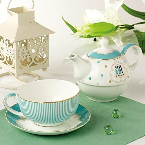 【並行輸入品】Jusalpha Bone Chinaブルーティーポットとサーバーセットfor 1つ、ティーポットCup and Saucer S_3